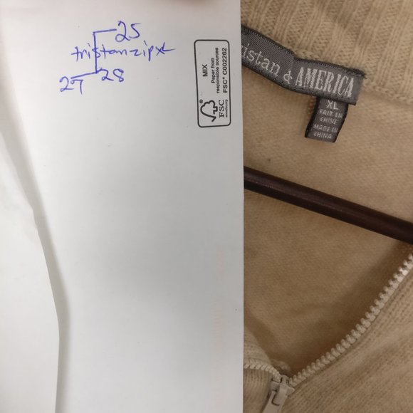 Neutral/Beige Wool Sweater, 100% Lambswool ribbed Knit Long sleeve Sweater, XL - Picture 7 of 7